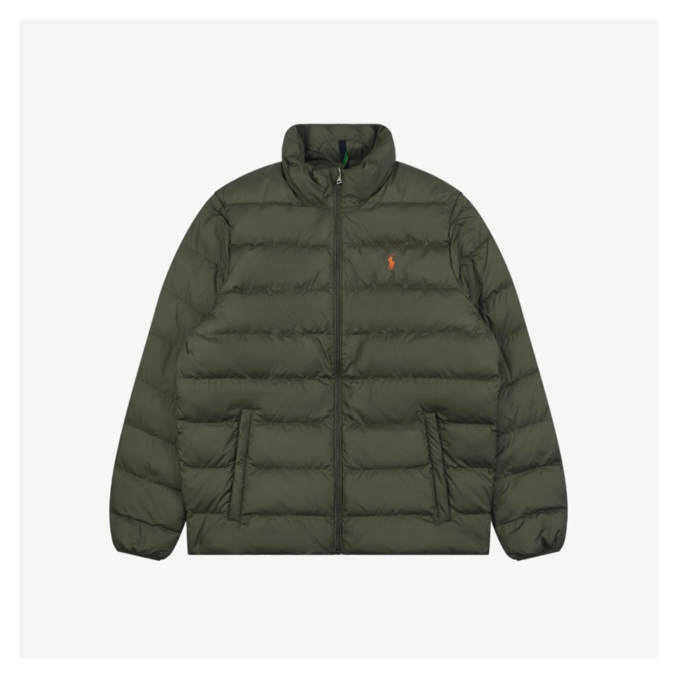 Ralph Lauren Pony Logo Quilted Stand Collar Down Jacket Green Front view