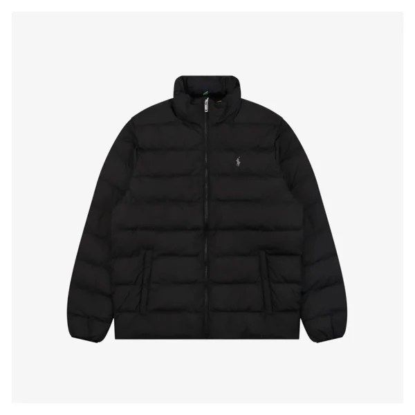 Ralph Lauren Pony Logo Quilted Stand Collar Down Jacket Black Front view