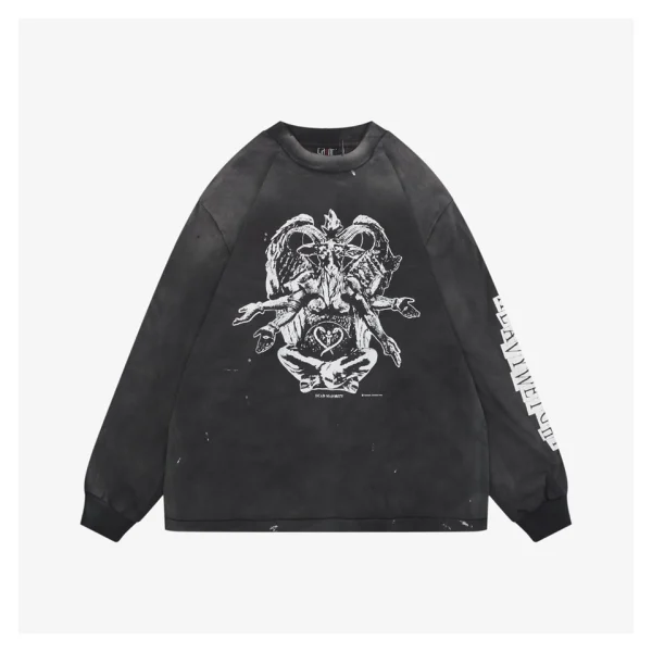 Saint Michael Baphomet Devil Graphic Distressed Shirt Front view