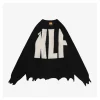 Saint Michael x KLF Intarsia Logo Distressed Wool Sweater