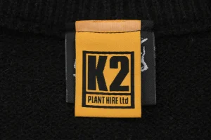 Saint Michael x KLF Intarsia Logo Distressed Wool Sweater Pocket