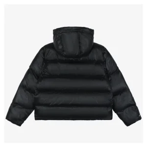 Stussy Classic Logo Hooded Down Jacket – Black/Grey Embroidery Back view
