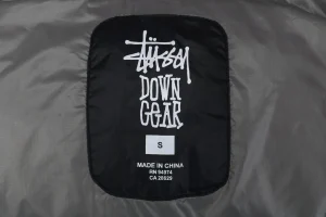Stussy Classic Logo Hooded Down Jacket – Black/Grey Embroidery Brand label
