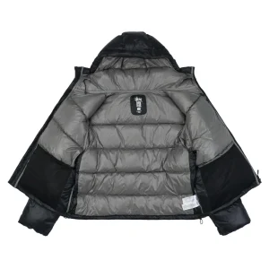 Stussy Classic Logo Hooded Down Jacket – Black/Grey Embroidery Lining