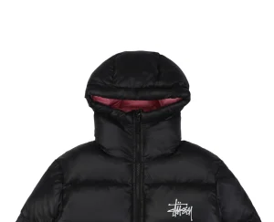 Stussy Classic Logo Hooded Down Jacket – Black/Pink