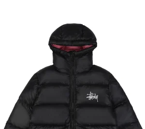 Stussy Classic Logo Hooded Down Jacket – Black/Pink