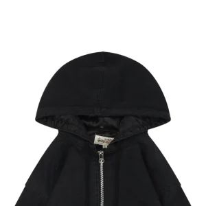 Stussy Embroidered Logo Hooded Cotton Jacket Black