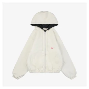 Stussy Embroidered Logo Hooded Cotton Jacket White Front view