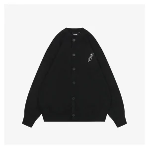 We11done Pearl W Logo Cotton Cardigan Black Front view