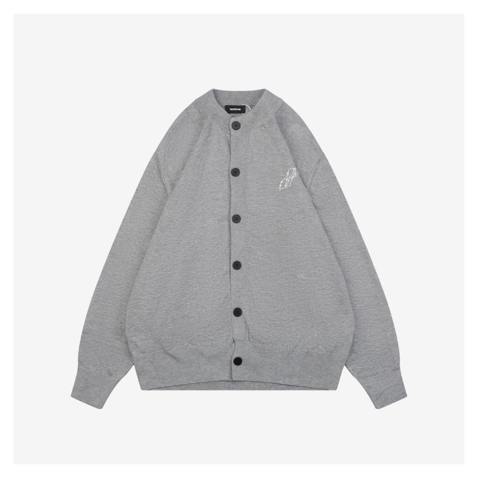 We11done Pearl W Logo Cotton Cardigan Grey Front view