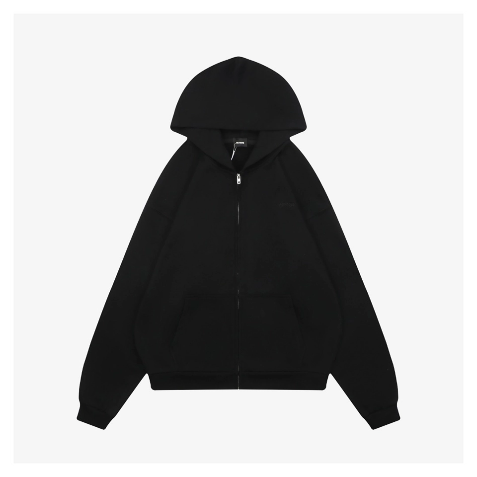 We11done Rhinestone Logo Hoodie Jacket Black Front view