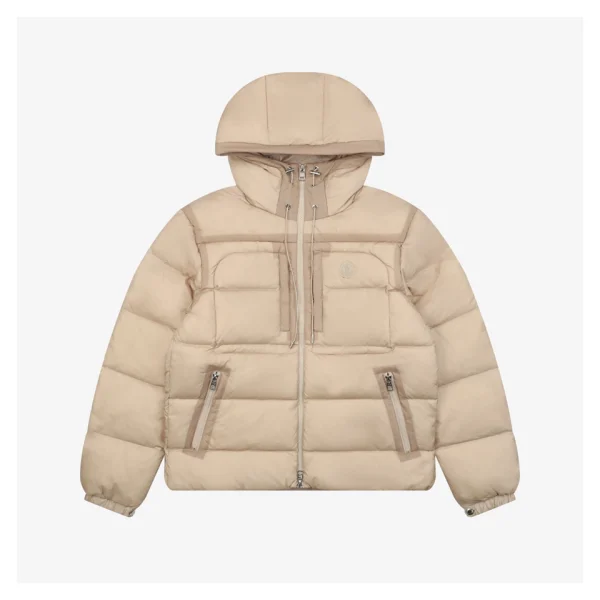 Mxxcler Dual-Zip Side Pocket Hooded Down Jacket Beige Front view
