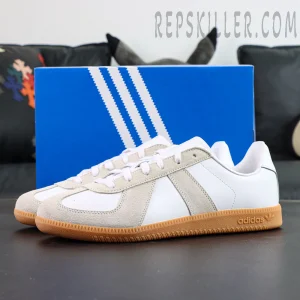 Adidas BW Army “White Chalk” pair displayed in front of blue adidas box