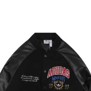 Adidas Originals Embroidered Crest Leather Sleeve Varsity Jacket