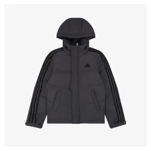 Adidas Three-Stripe Hooded Down Jacket Grey Fornt view