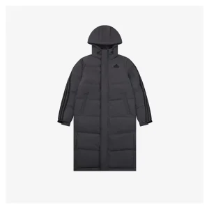 Adidas Three-Stripes Hooded Long Down Jacket Grey Front view