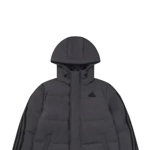 Adidas Three-Stripes Hooded Long Down Jacket Grey
