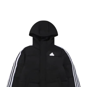 Adidas Three-Stripes Hooded Long Down Jacket Black
