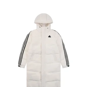 Adidas Three-Stripes Hooded Long Down Jacket White