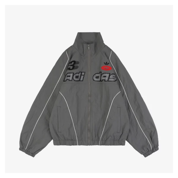 Adidas Valentine’s Day Trefoil Reflective Track Jacket Grey Front view