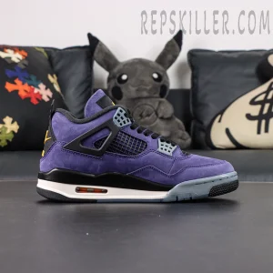 Air Jordan 4 Retro “Lakers” side profile with purple suede upper