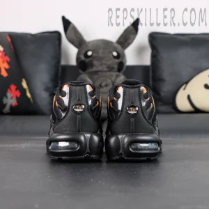 Nike Air Max Plus Dark Obsidian Monarch pair heel view symmetrical display