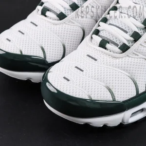 Air Max Plus Premium White Vintage Green toe box mesh and mudguard detail