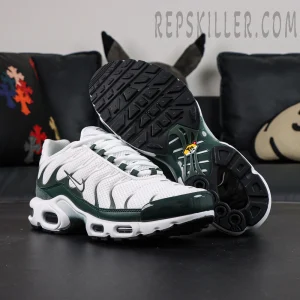 Air Max Plus Premium White Vintage Green overall view with outsole detail