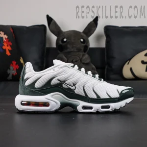 Air Max Plus Premium White Vintage Green side profile with Air cushioning