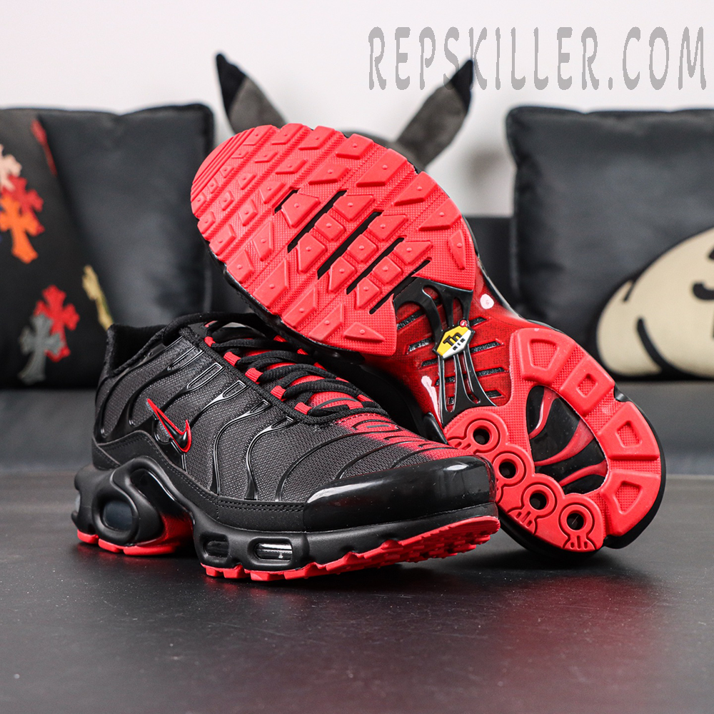 Nike Air Max Plus “Sith Lightsaber” outsole view with red rubber traction
