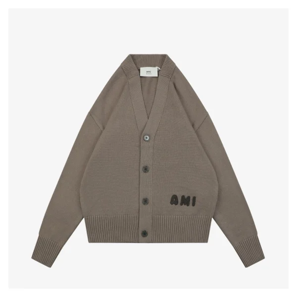 Ami Playful Letter Embroidered Knit Cardigan Front view