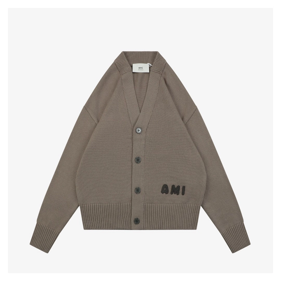 Ami Playful Letter Embroidered Knit Cardigan Front view