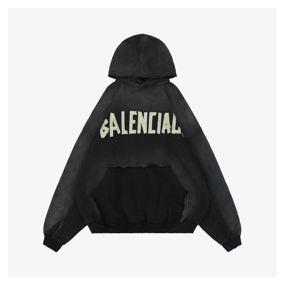 Balenciaga Yellow Tape Print Oversized Hoodie Front view