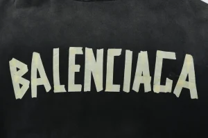 Balenciaga Yellow Tape Print Oversized Hoodie Front Print