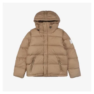 Burberry Arm Slogan Detachable Down Jacket Brown Front view