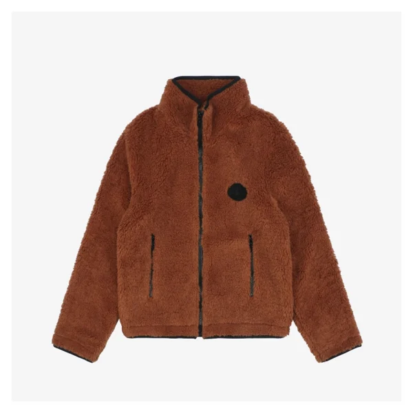 Burberry Black Label Shearling Zip-Up Jacket Khaki Front view