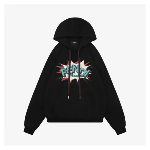 Fendi Graphic Letter Print Hoodie Black Front view