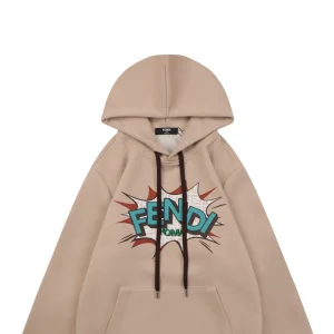 Fendi Graphic Letter Print Hoodie Beige