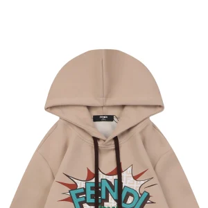 Fendi Graphic Letter Print Hoodie Beige