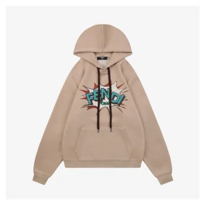 Fendi Graphic Letter Print Hoodie Beige Front view