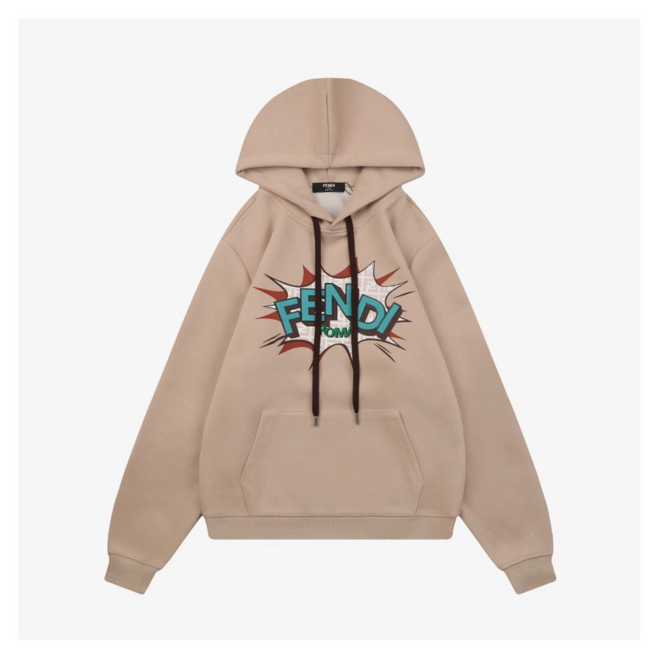 Fendi Graphic Letter Print Hoodie Beige Front view