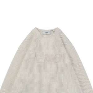 Fendi Logo Crewneck Knit Sweater Beige