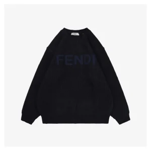 Fendi Logo Crewneck Knit Sweater Black Front view