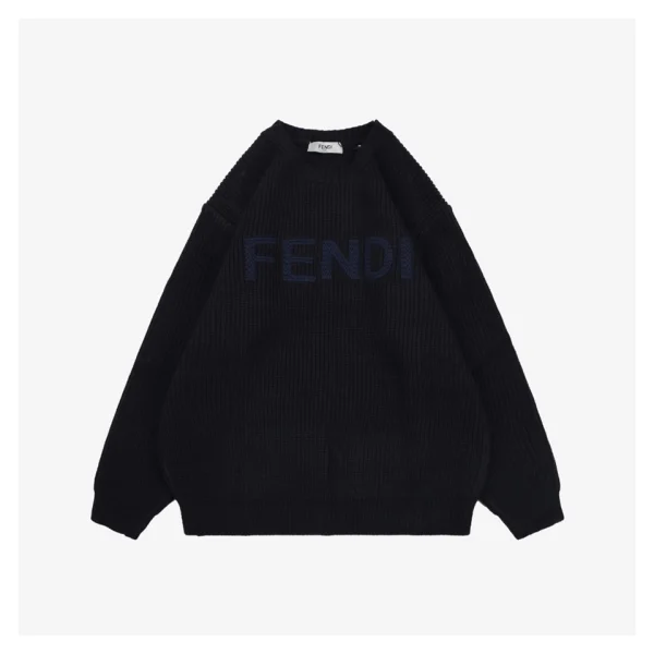 Fendi Logo Crewneck Knit Sweater Black Front view