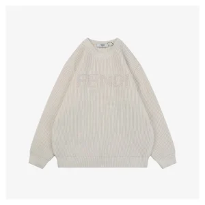 Fendi Logo Crewneck Knit Sweater Beige Front view