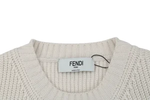 Fendi Logo Crewneck Knit Sweater Beige Collar