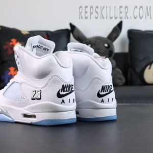 Air Jordan 5 Retro White Metallic heel detail showing Nike Air embroidery and number 23