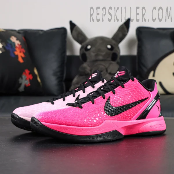 Nike Kobe 6 Protro Kay Yow pink gradient colorway side view of both shoes performance basketball design