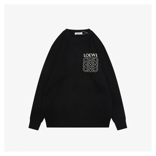 Loewe Cable-Knit Logo Crewneck Sweater Black Front view