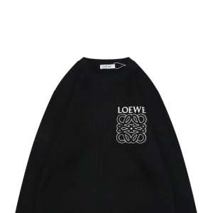 Loewe Cable-Knit Logo Crewneck Sweater Black